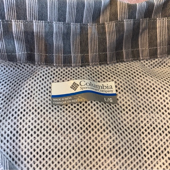 Columbia Omni Shade gray striped short sleeve button down UPF30 zip pocket L - Picture 5 of 9